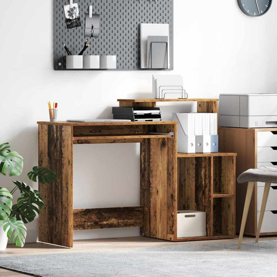 vidaXL Bureau met lade Oud Hout 120,5 x 44 x 88,5 cm Bewerkt hout afbeelding 1