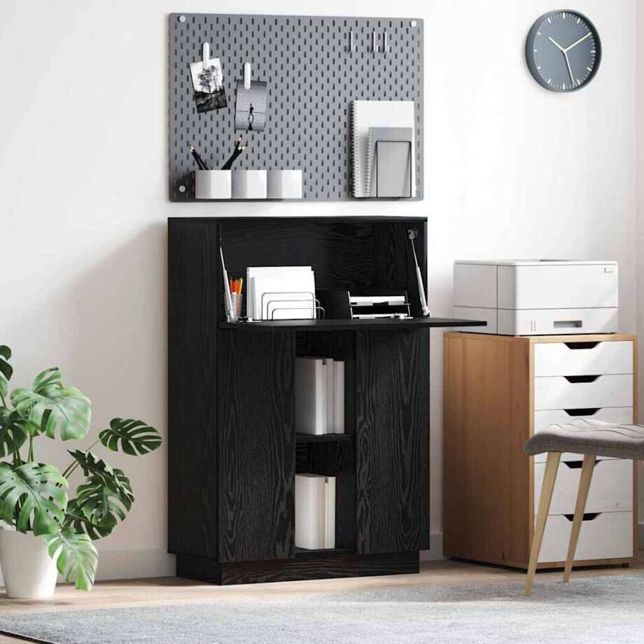 vidaXL Bureau Zwart Eiken 71,5 x 31,5 x 106,5 cm Bewerkt hout vidaXL Bureau Zwart Eiken 71,5 x 31,5 x 106,5 cm Bewerkt hout afbeelding 1