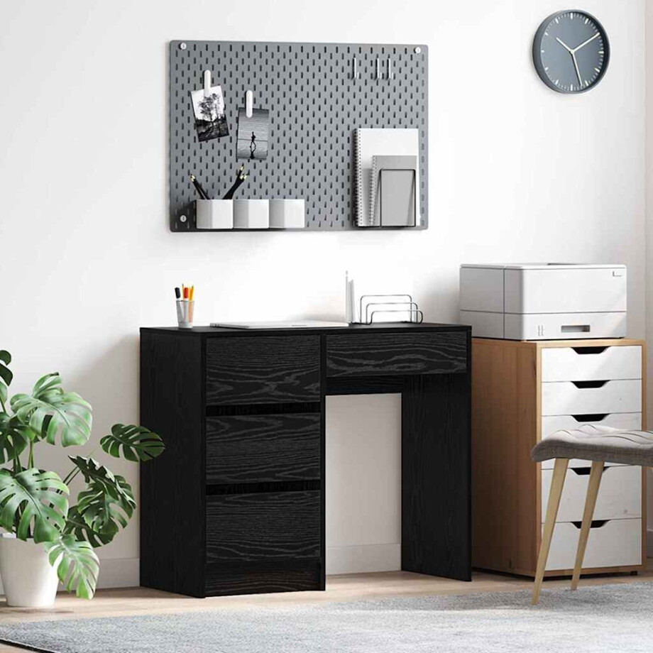 vidaXL Bureau met lade Zwart Eiken 90 x 37,5 x 75 cm Bewerkt hout vidaXL Bureau met lade Zwart Eiken 90 x 37,5 x 75 cm Bewerkt hout afbeelding 1
