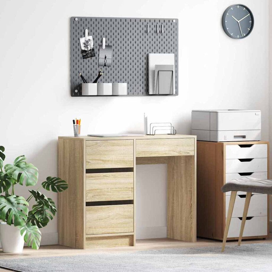 vidaXL Bureau met lade Sonoma Eiken 90 x 37,5 x 75 cm Bewerkt hout afbeelding 1