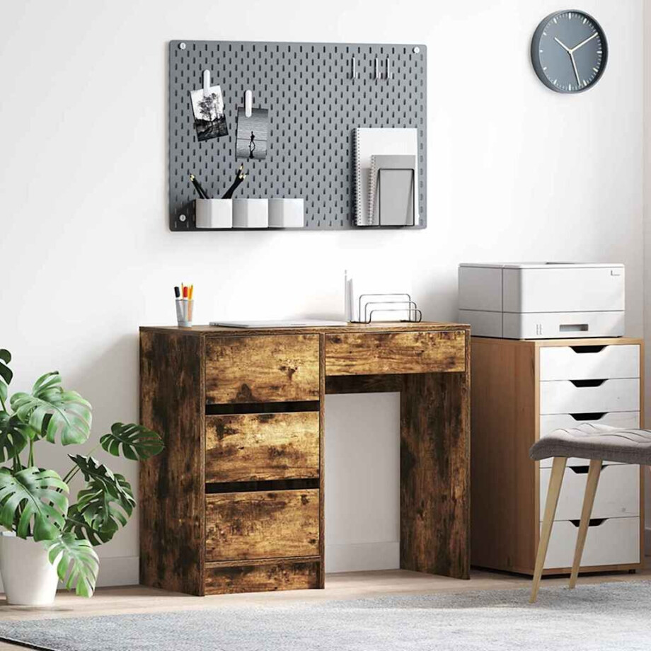 vidaXL Bureau met lade Gerookt eiken 90 x 37,5 x 75 cm Bewerkt hout vidaXL Bureau met lade Gerookt eiken 90 x 37,5 x 75 cm Bewerkt hout afbeelding 1
