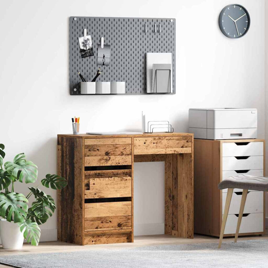 vidaXL Bureau met lade Oud Hout 90 x 37,5 x 75 cm Bewerkt hout afbeelding 1