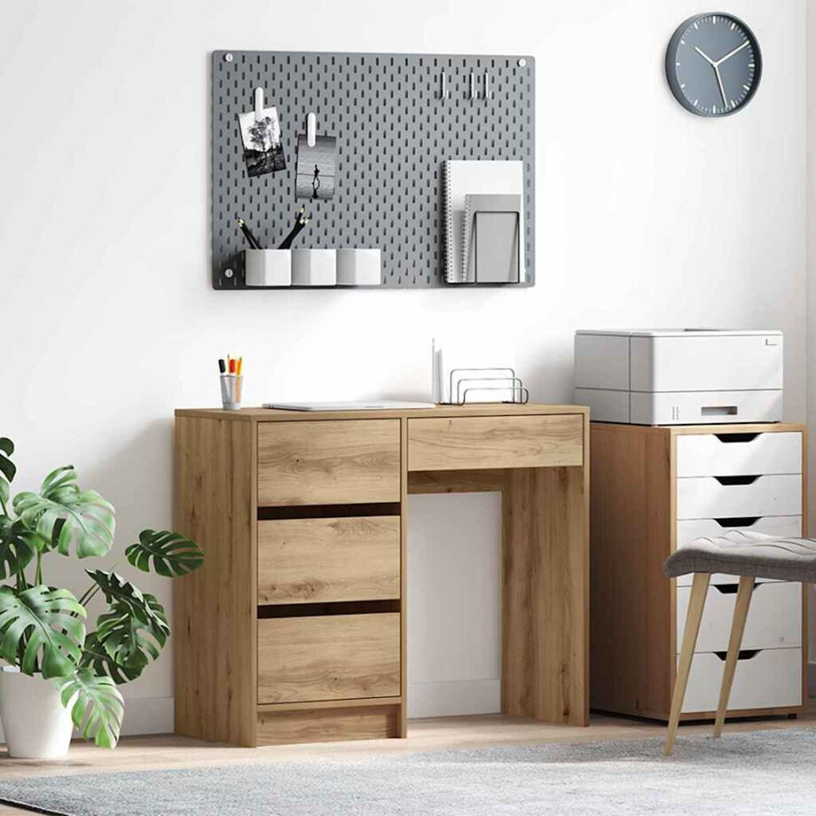 vidaXL Bureau met lade Artisan Eiken 90 x 37,5 x 75 cm Bewerkt hout afbeelding 1