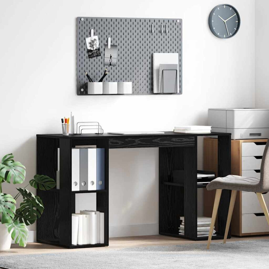vidaXL Bureau met plank Zwart Eiken 130 x 50.5 x 75 cm Bewerkt hout afbeelding 1