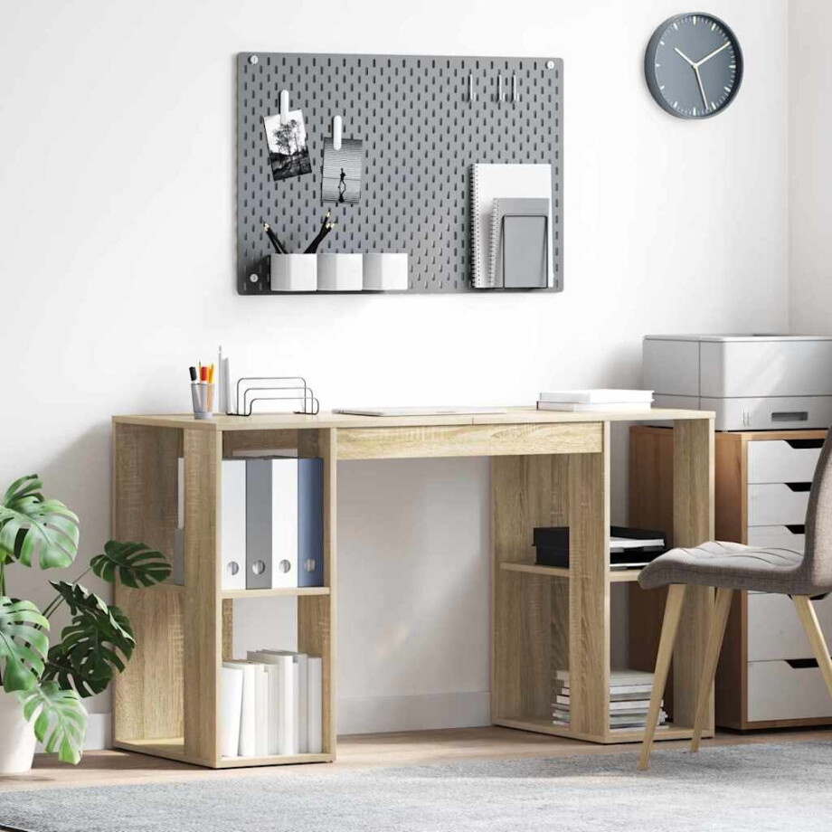 vidaXL Bureau met plank Sonoma Eiken 130 x 50.5 x 75 cm Bewerkt hout afbeelding 1
