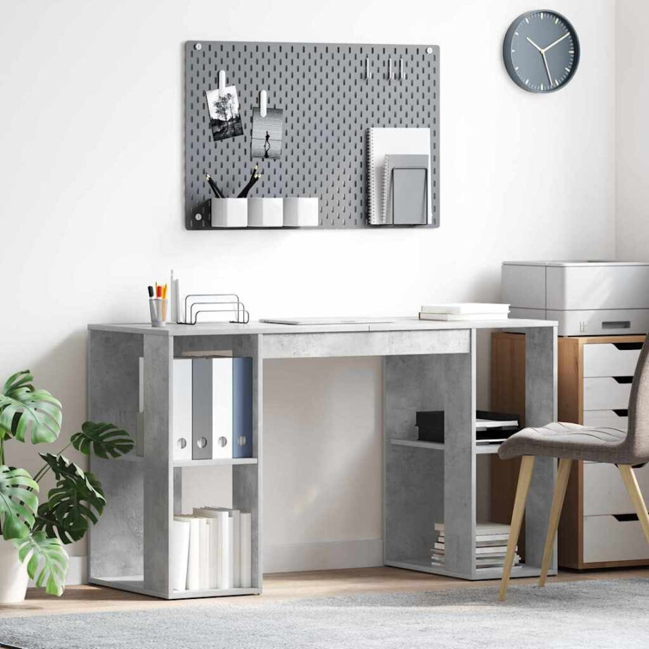 vidaXL Bureau met plank Beton Grijs 130 x 50.5 x 75 cm Bewerkt hout vidaXL Bureau met plank Beton Grijs 130 x 50.5 x 75 cm Bewerkt hout afbeelding 1
