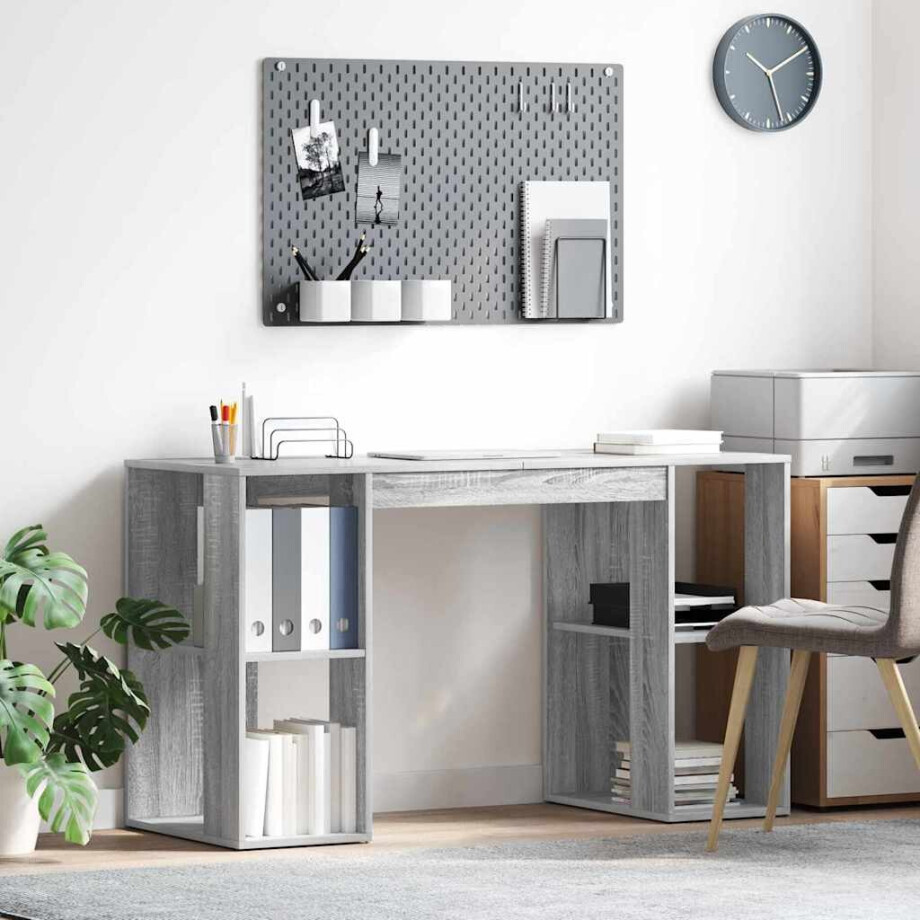 vidaXL Bureau met plank Grijs Sonoma 130 x 50.5 x 75 cm Bewerkt hout afbeelding 1
