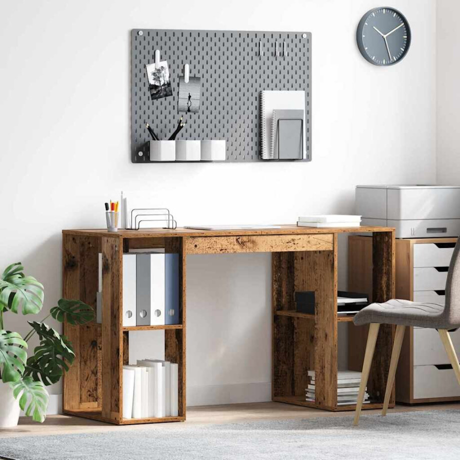 vidaXL Bureau met plank Oud Hout 130 x 50.5 x 75 cm Bewerkt hout afbeelding 1