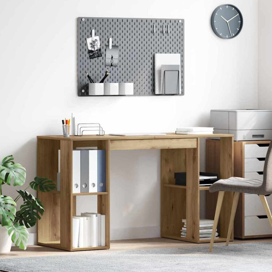 vidaXL Bureau met plank Artisan Eiken 130 x 50.5 x 75 cm Bewerkt hout vidaXL Bureau met plank Artisan Eiken 130 x 50.5 x 75 cm Bewerkt hout afbeelding 1
