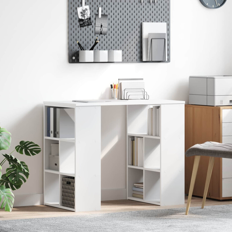 vidaXL Bureau met plank met opslag Wit 90 x 50 x 75 cm Bewerkt hout afbeelding 1