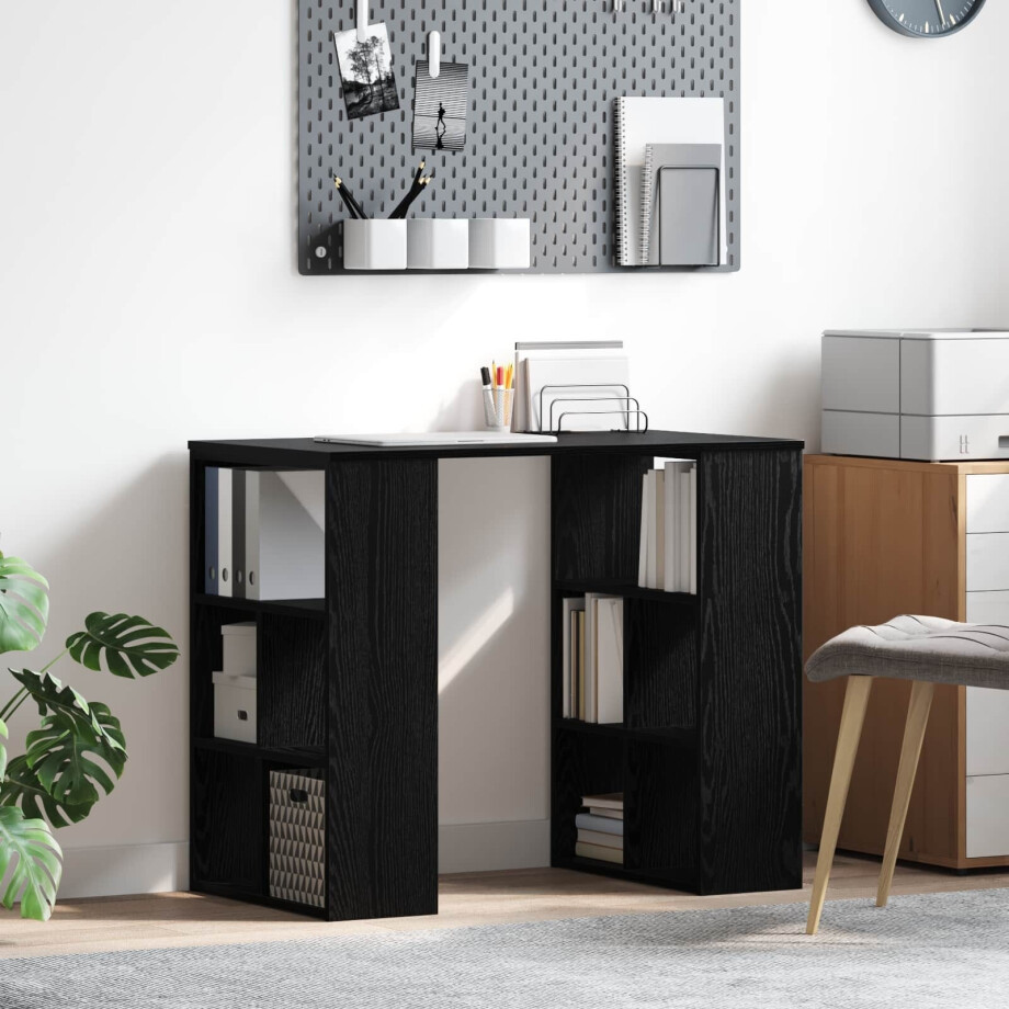 vidaXL Bureau met plank Zwart Eiken 90 x 50 x 75 cm Bewerkt hout afbeelding 1