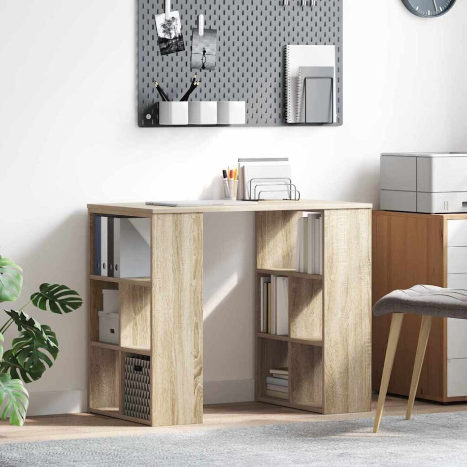 vidaXL Bureau met plank Sonoma Eiken 90 x 50 x 75 cm Bewerkt hout afbeelding 1