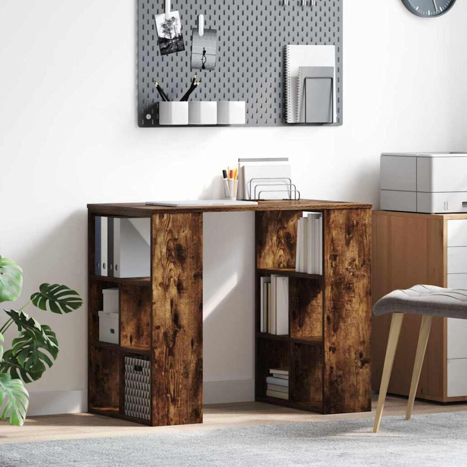 vidaXL Bureau met plank Gerookt eiken 90 x 50 x 75 cm Bewerkt hout afbeelding 1