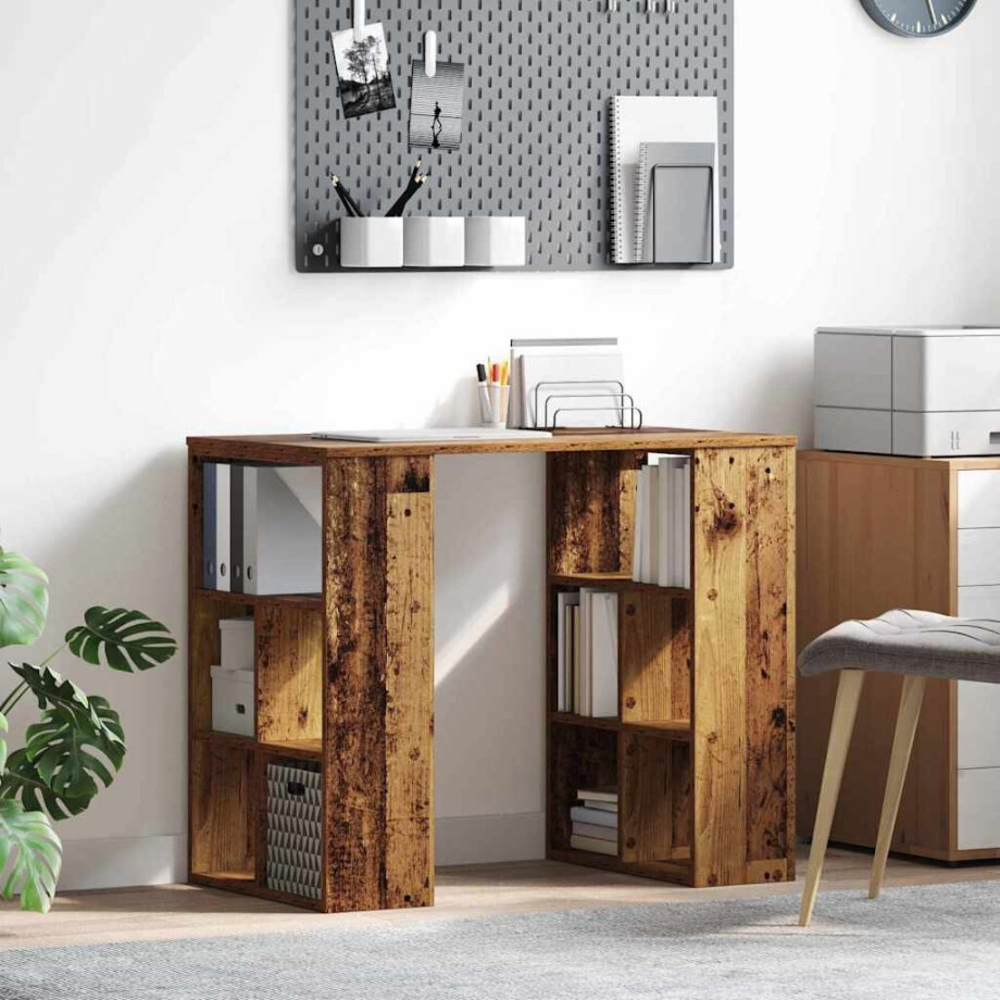 vidaXL Bureau met plank Oud Hout 90 x 50 x 75 cm Bewerkt hout afbeelding 1