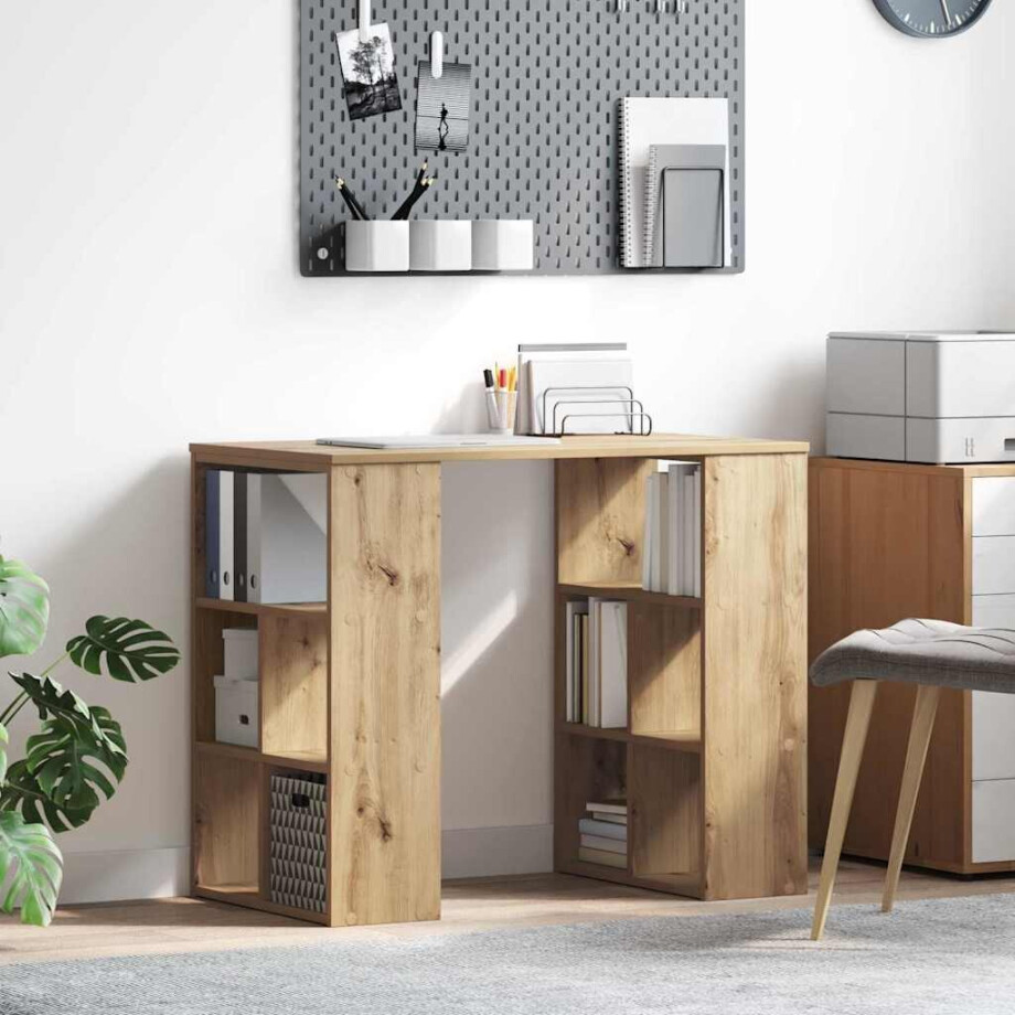 vidaXL Bureau met plank Artisan Eiken 90 x 50 x 75 cm Bewerkt hout afbeelding 1