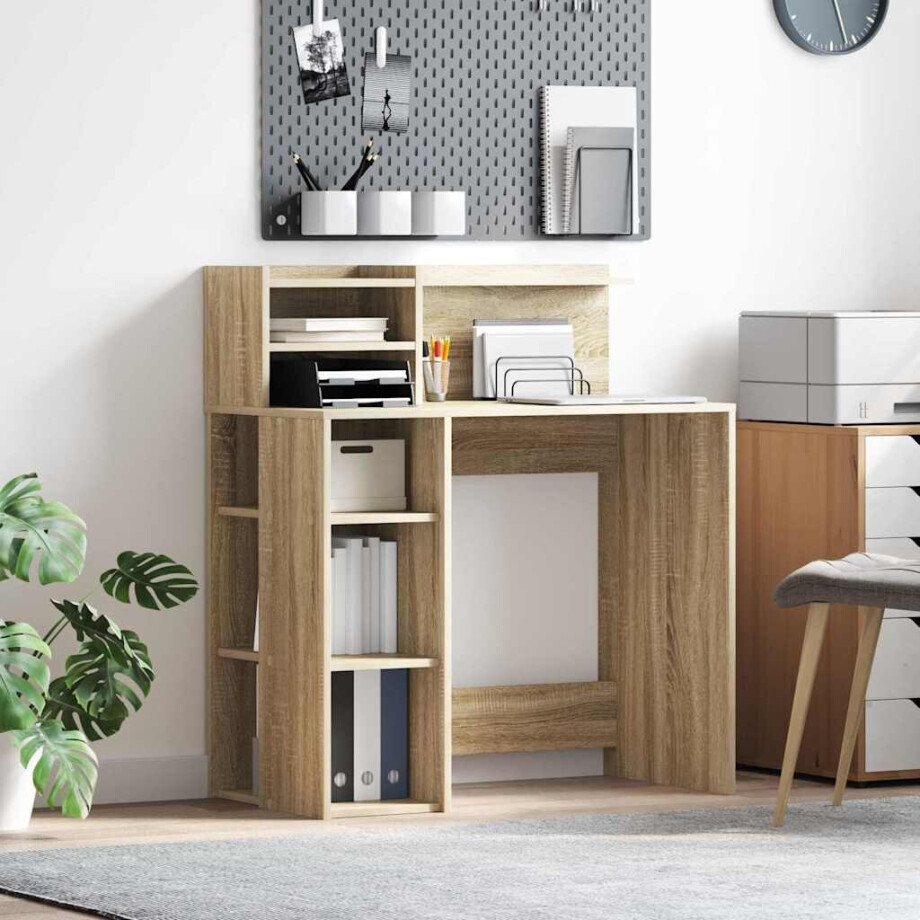 vidaXL Bureau met plank Sonoma Eiken 90 x 48 x 101,5 cm Bewerkt hout vidaXL Bureau met plank Sonoma Eiken 90 x 48 x 101,5 cm Bewerkt hout afbeelding 1