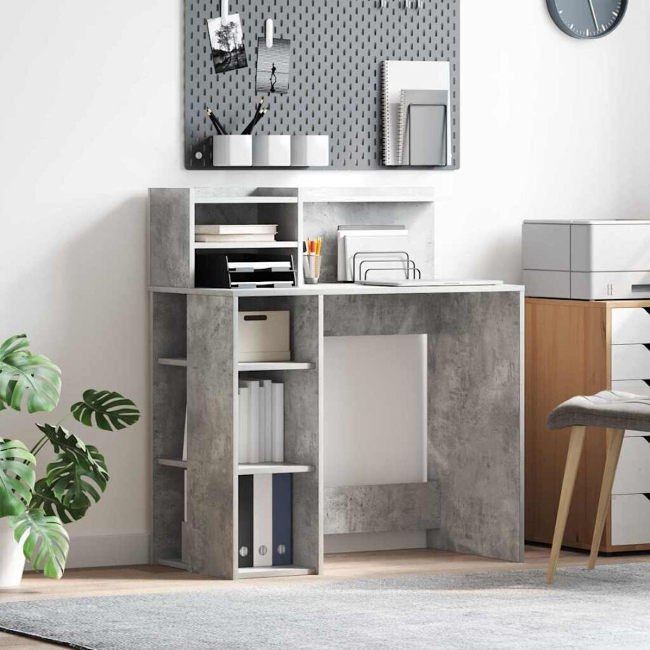 vidaXL Bureau met plank Beton Grijs 90 x 48 x 101,5 cm Bewerkt hout vidaXL Bureau met plank Beton Grijs 90 x 48 x 101,5 cm Bewerkt hout afbeelding 1