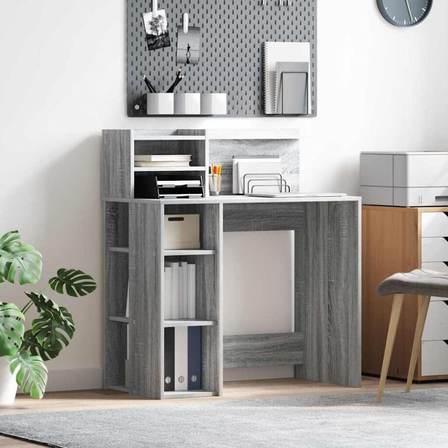 vidaXL Bureau met plank Grijs Sonoma 90 x 48 x 101,5 cm Bewerkt hout vidaXL Bureau met plank Grijs Sonoma 90 x 48 x 101,5 cm Bewerkt hout afbeelding 1
