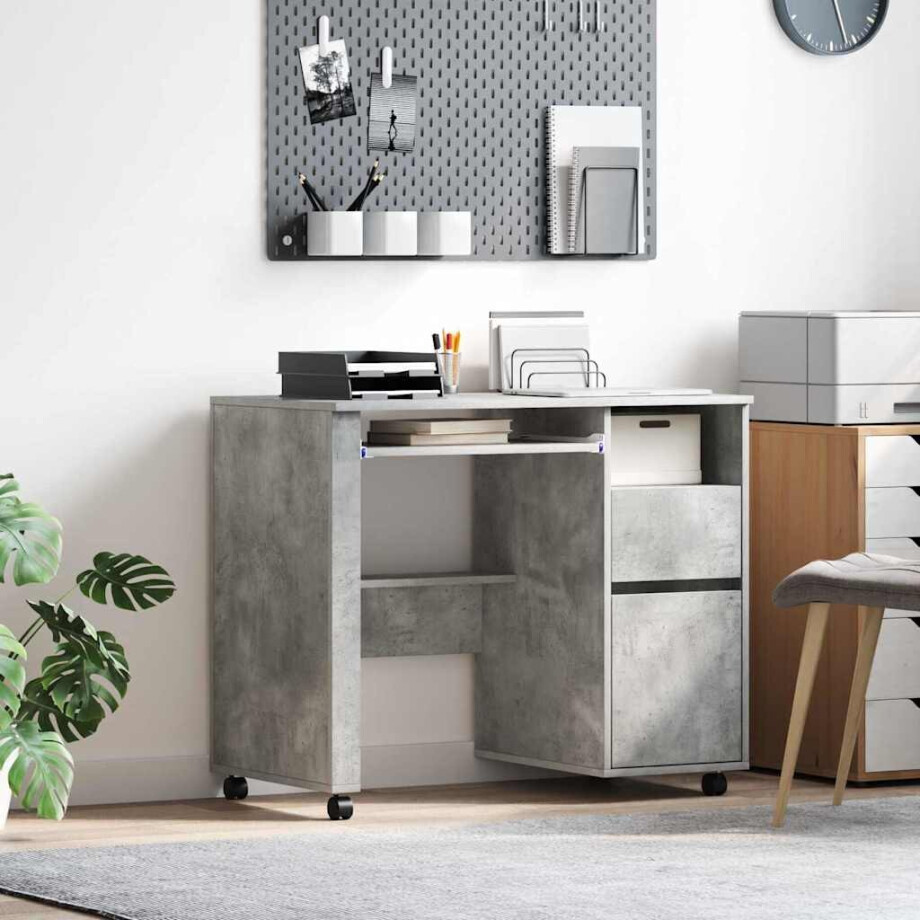 vidaXL Bureau met Wielen Beton Grijs 91 x 50 x 77 cm Bewerkt hout afbeelding 1