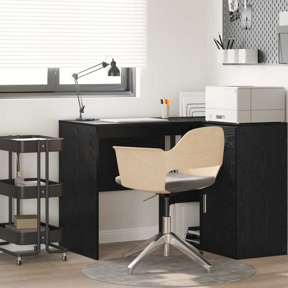 vidaXL Bureau met plank Zwart Eiken 102 x 50 x 75 cm Bewerkt hout afbeelding 1