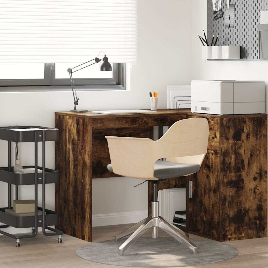 vidaXL Bureau met plank Gerookt eiken 102 x 50 x 75 cm Bewerkt hout afbeelding 1
