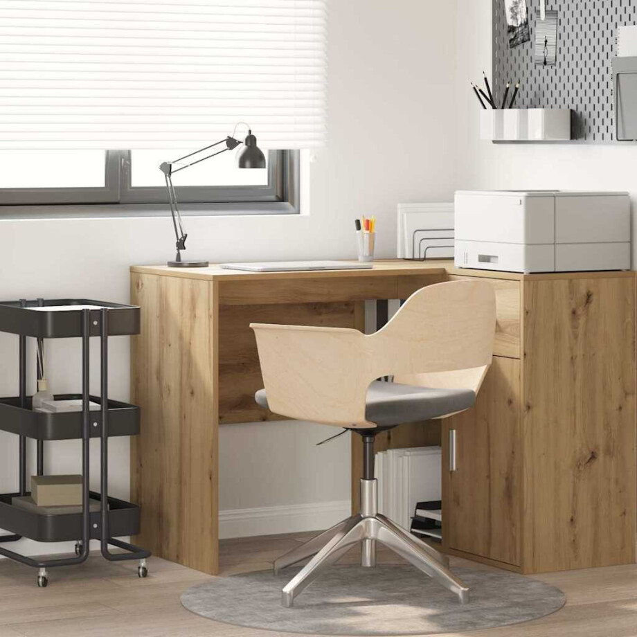 vidaXL Bureau met plank Artisan Eiken 102 x 50 x 75 cm Bewerkt hout afbeelding 1