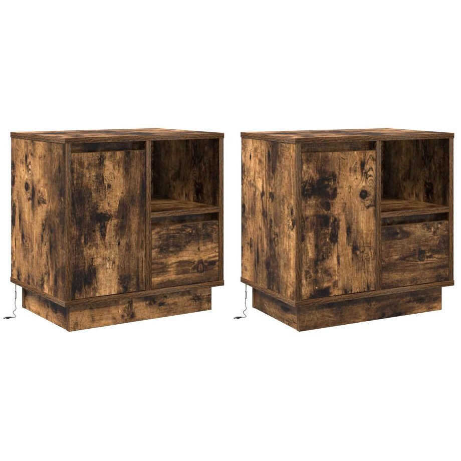 vidaXL Nachtkastje 2 pcs Gerookt eiken 50 x 34,5 x 50 cm. Bewerkt hout afbeelding 1