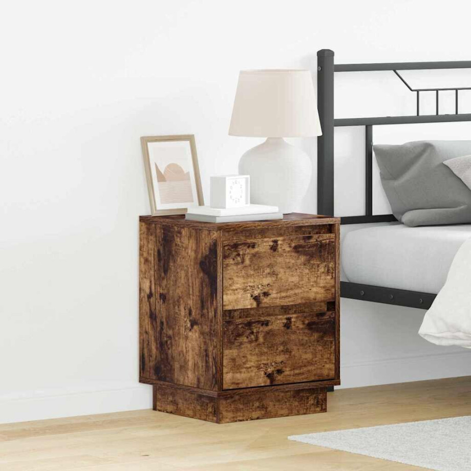 vidaXL Nachtkastje Gerookt eiken 39 x 34,5 x 50 cm Bewerkt hout afbeelding 1