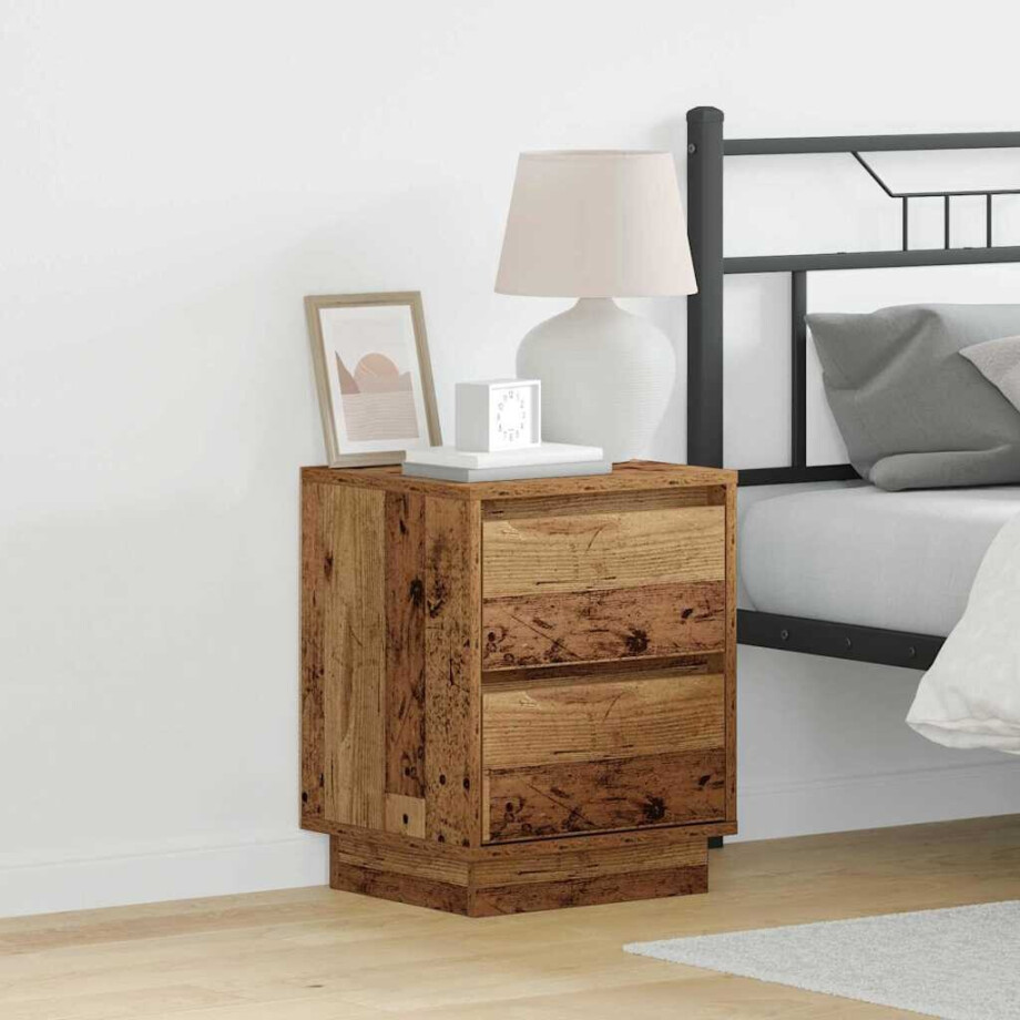vidaXL Nachtkastje met lade Oudhout 39 x 34,5 x 50 cm Bewerkt hout afbeelding 1
