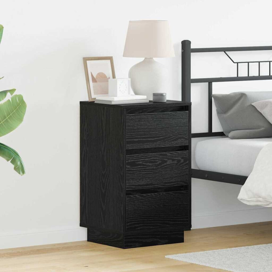 vidaXL Nachtkastje met lade Zwart Eiken 39 x 34,5 x 65 cm Bewerkt hout afbeelding 1