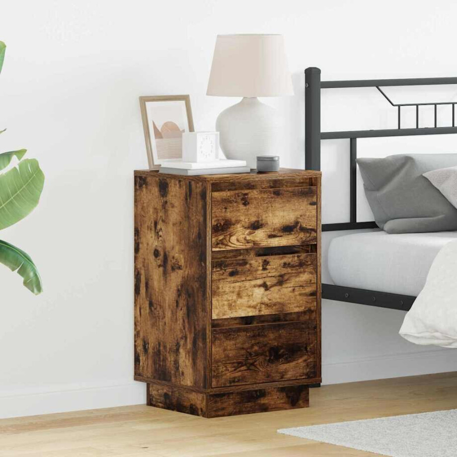 vidaXL Nachtkastje Gerookt eiken 39 x 34,5 x 65 cm Bewerkt hout afbeelding 1