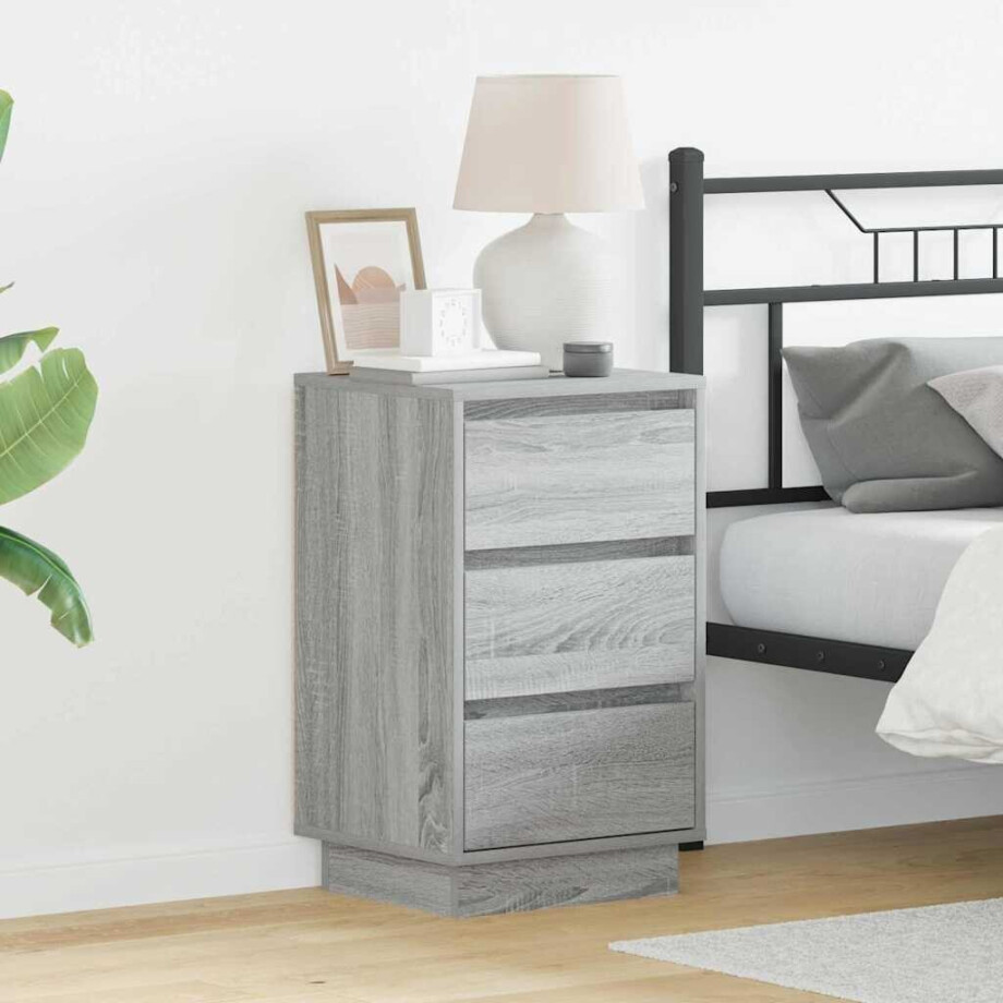 vidaXL Nachtkastje met lade Grijs 39 x 34,5 x 65 cm Bewerkt hout afbeelding 1
