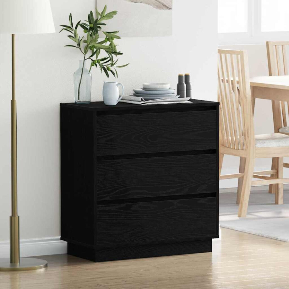 vidaXL Nachtkastje met lade Zwart Eiken 71 x 34,5 x 75 cm Bewerkt hout vidaXL Nachtkastje met lade Zwart Eiken 71 x 34,5 x 75 cm Bewerkt hout afbeelding 1