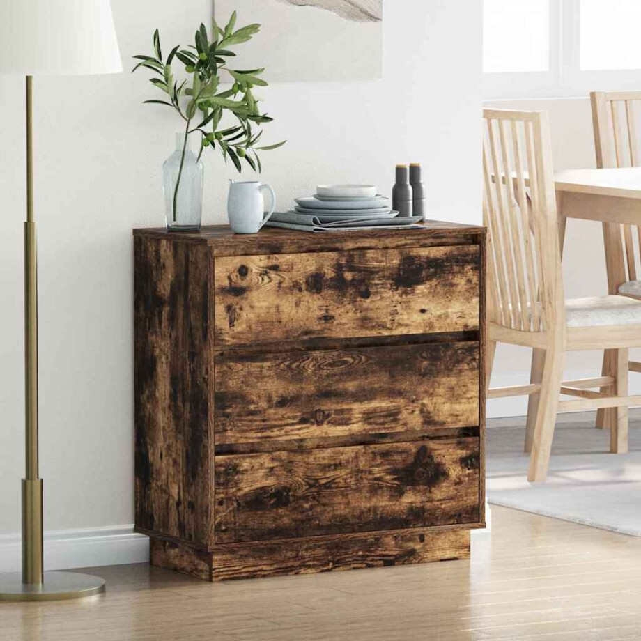 vidaXL Nachtkastje Gerookt eiken 71 x 34,5 x 75 cm Bewerkt hout vidaXL Nachtkastje Gerookt eiken 71 x 34,5 x 75 cm Bewerkt hout afbeelding 1