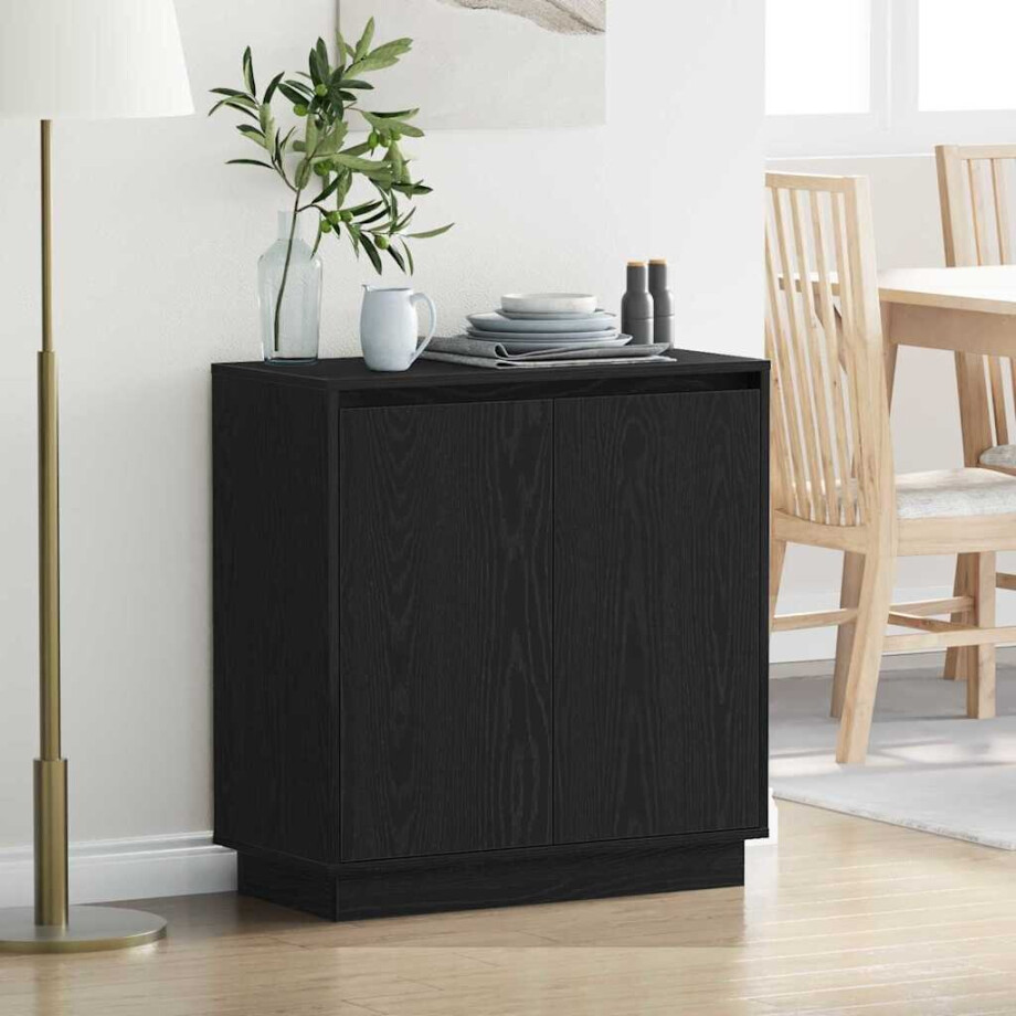 vidaXL Dressoir met plank Zwart Eiken 71 x 34,5 x 75 cm Bewerkt hout afbeelding 1