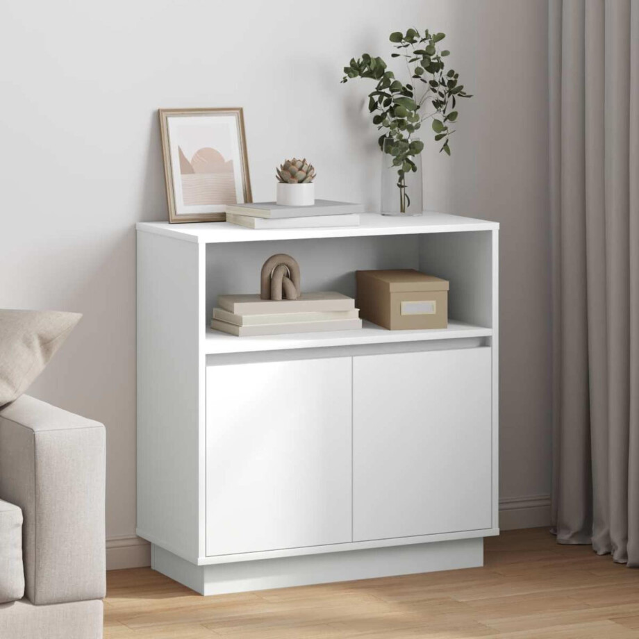 vidaXL LED Sideboard Wit 71 x 34,5 x 75 cm Bewerkt hout vidaXL LED Sideboard Wit 71 x 34,5 x 75 cm Bewerkt hout afbeelding 1
