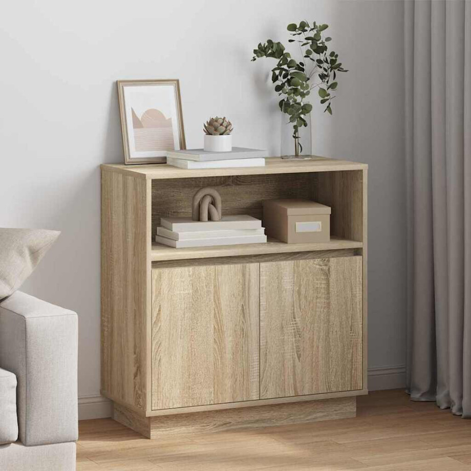vidaXL LED Sideboard Sonoma Eiken 71 x 34,5 x 75 cm Bewerkt hout afbeelding 1