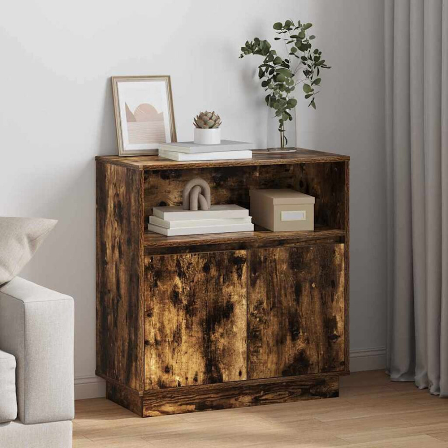 vidaXL LED Sideboard Gerookt eiken 71 x 34,5 x 75 cm Bewerkt hout afbeelding 1