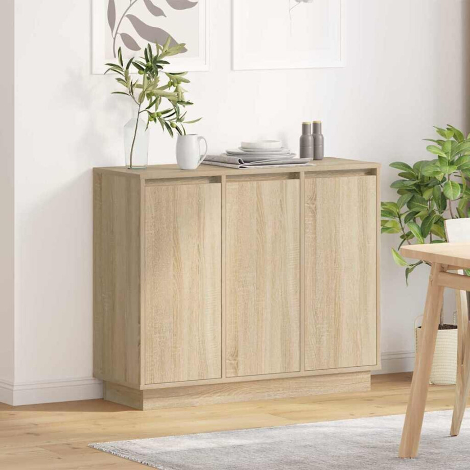 vidaXL LED Sideboard Sonoma Eiken 90 x 32 x 75 cm Bewerkt hout vidaXL LED Sideboard Sonoma Eiken 90 x 32 x 75 cm Bewerkt hout afbeelding 1