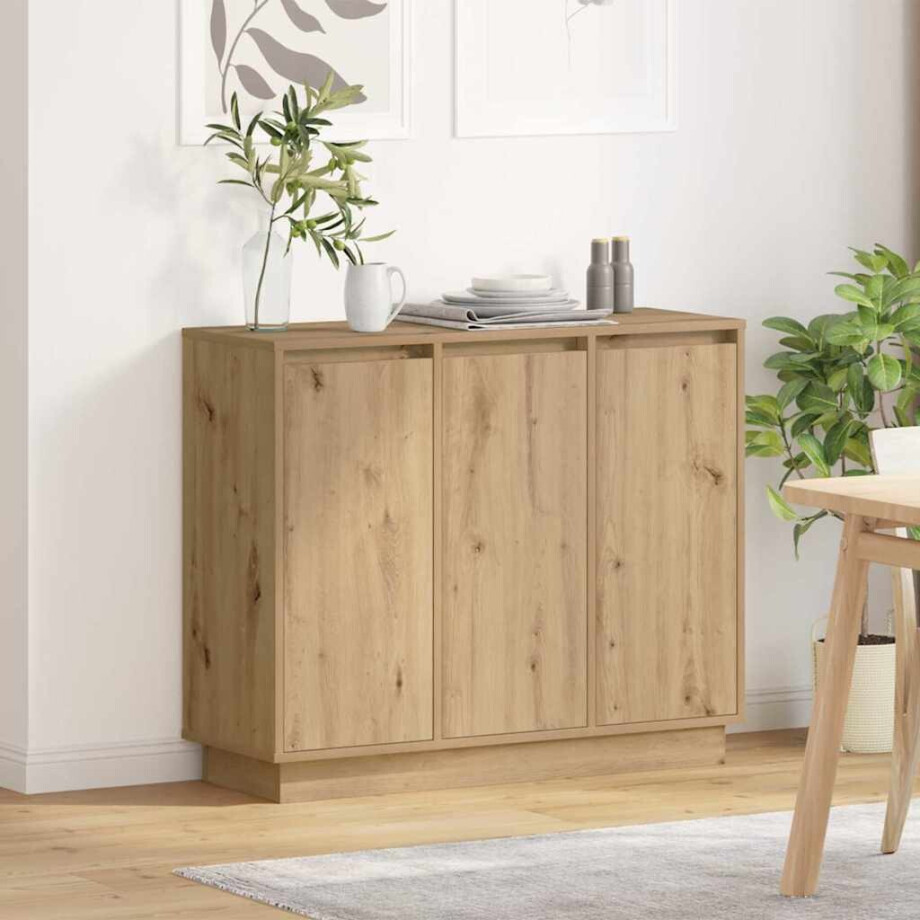 vidaXL LED Sideboard Artisan Eiken 90 x 32 x 75 cm Bewerkt hout vidaXL LED Sideboard Artisan Eiken 90 x 32 x 75 cm Bewerkt hout afbeelding 1