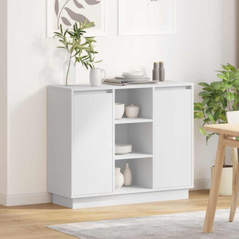 vidaXL LED Sideboard Wit 90 x 32 x 75 cm Bewerkt hout vidaXL LED Sideboard Wit 90 x 32 x 75 cm Bewerkt hout afbeelding 1