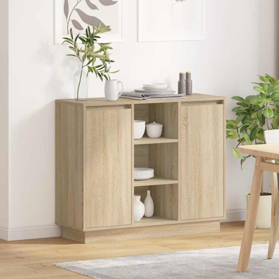 vidaXL LED Sideboard Sonoma Eiken 90 x 32 x 75 cm Bewerkt hout vidaXL LED Sideboard Sonoma Eiken 90 x 32 x 75 cm Bewerkt hout afbeelding 1