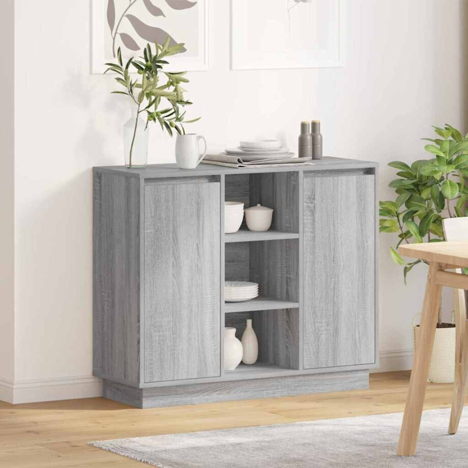 vidaXL LED Sideboard Grijs Sonoma 90 x 32 x 75 cm Bewerkt hout afbeelding 1