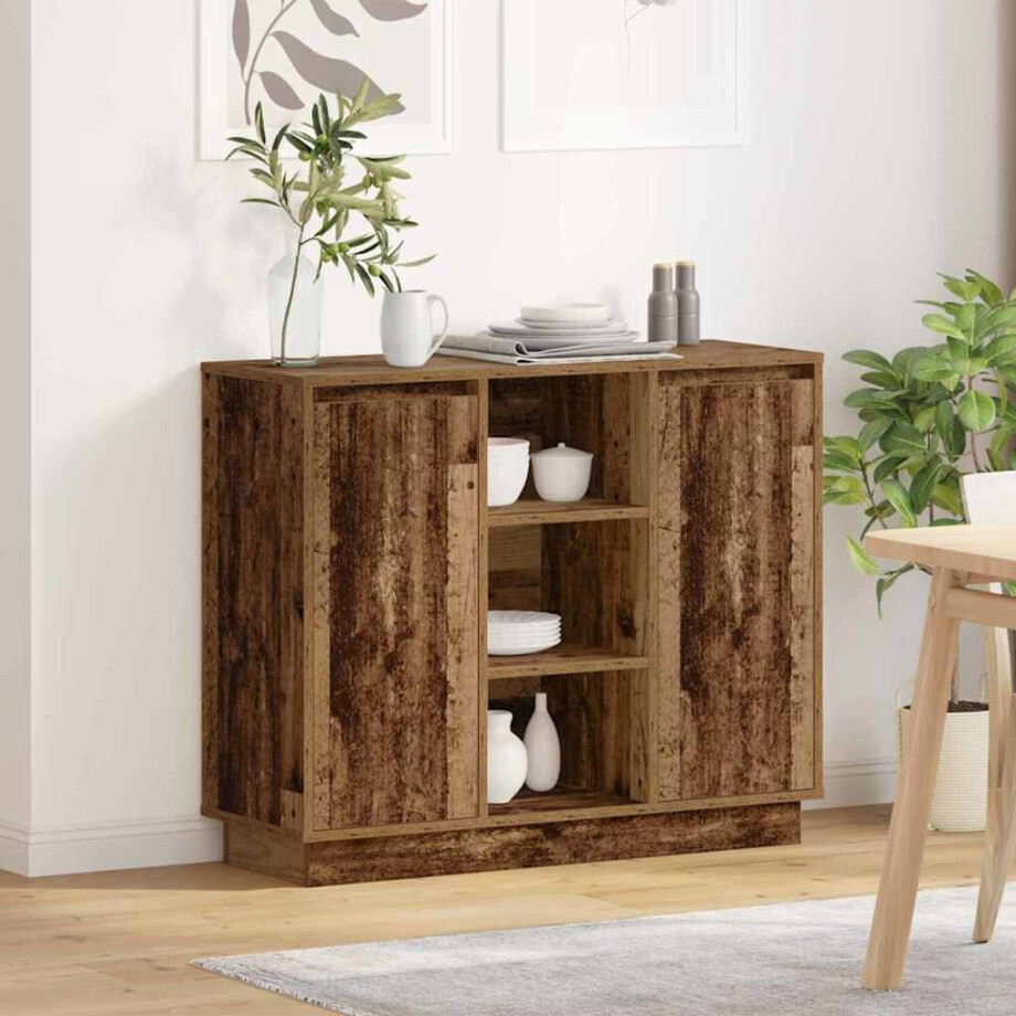 vidaXL LED Sideboard Oudhout 90 x 32 x 75 cm Bewerkt hout afbeelding 1