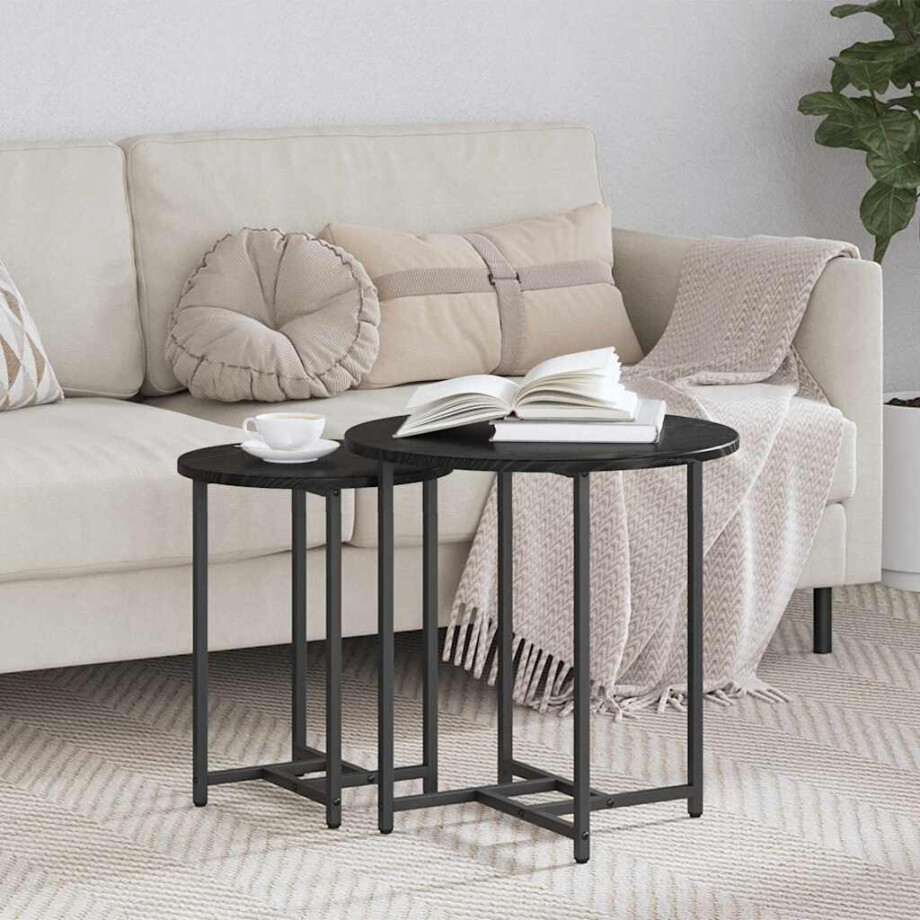 vidaXL Bijzettafelset 2 pcs Zwart Eiken afbeelding 1