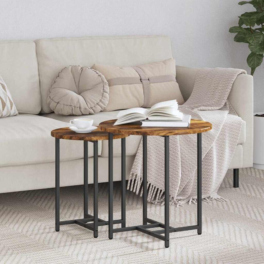 vidaXL Bijzettafelset 2 pcs Gerookt Eiken en Zwart afbeelding 1