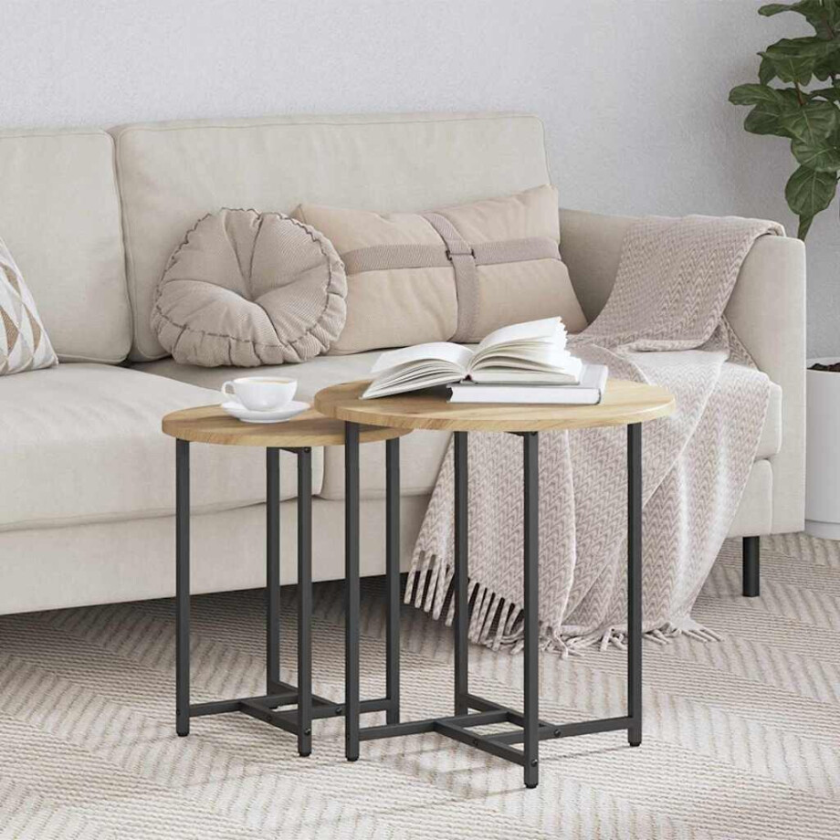 vidaXL Bijzettafelset 2 pcs Artisan Eiken en Zwart afbeelding 1