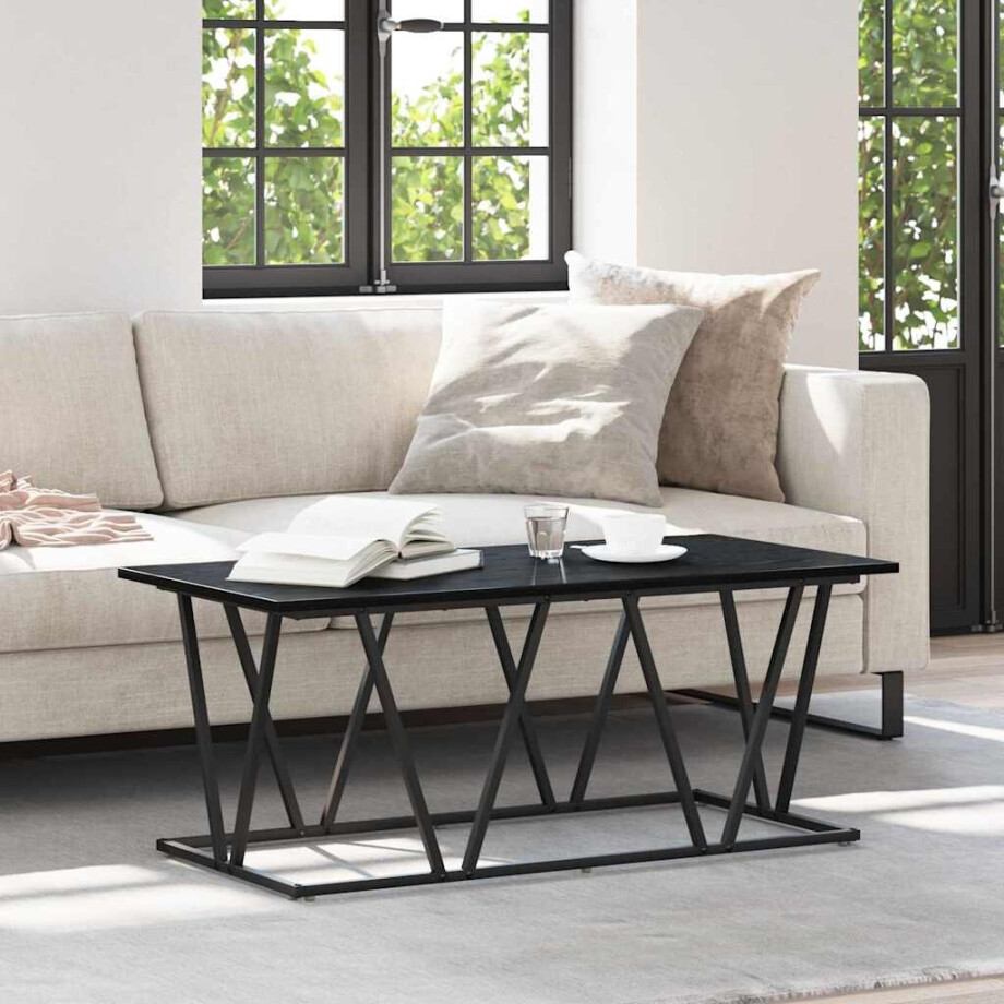vidaXL Salontafel Zwart Eiken 100 x 50 x 40 cm Bewerkt hout en metaal vidaXL Salontafel Zwart Eiken 100 x 50 x 40 cm Bewerkt hout en metaal afbeelding 1