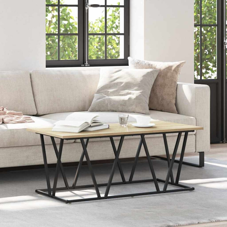 vidaXL Salontafel Sonoma Eiken 100 x 50 x 40 cm Bewerkt hout en metaal vidaXL Salontafel Sonoma Eiken 100 x 50 x 40 cm Bewerkt hout en metaal afbeelding 1