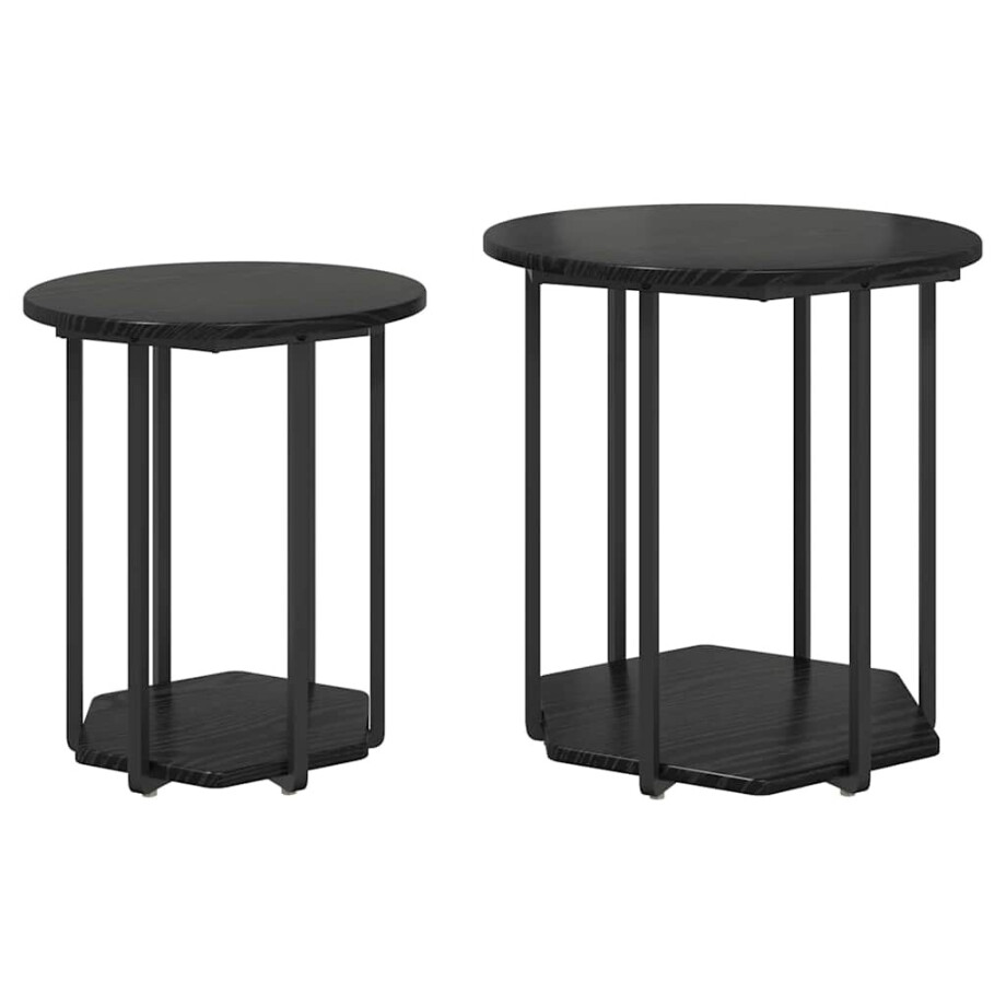 vidaXL Bijzettafelset met plank 2 pcs Zwart Eiken afbeelding 1